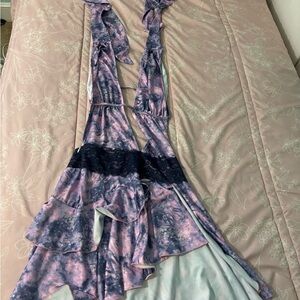 Elegant Backless Tie-Dye Dress